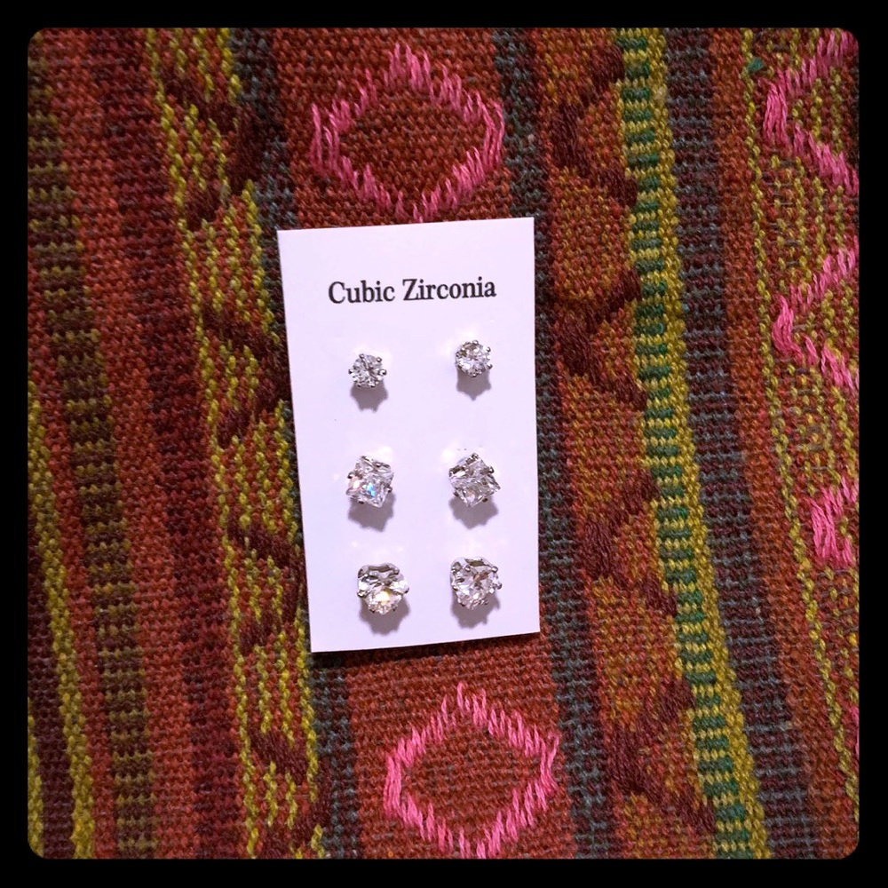 3 Pairs Cubic Zirconia Stud Earrings
